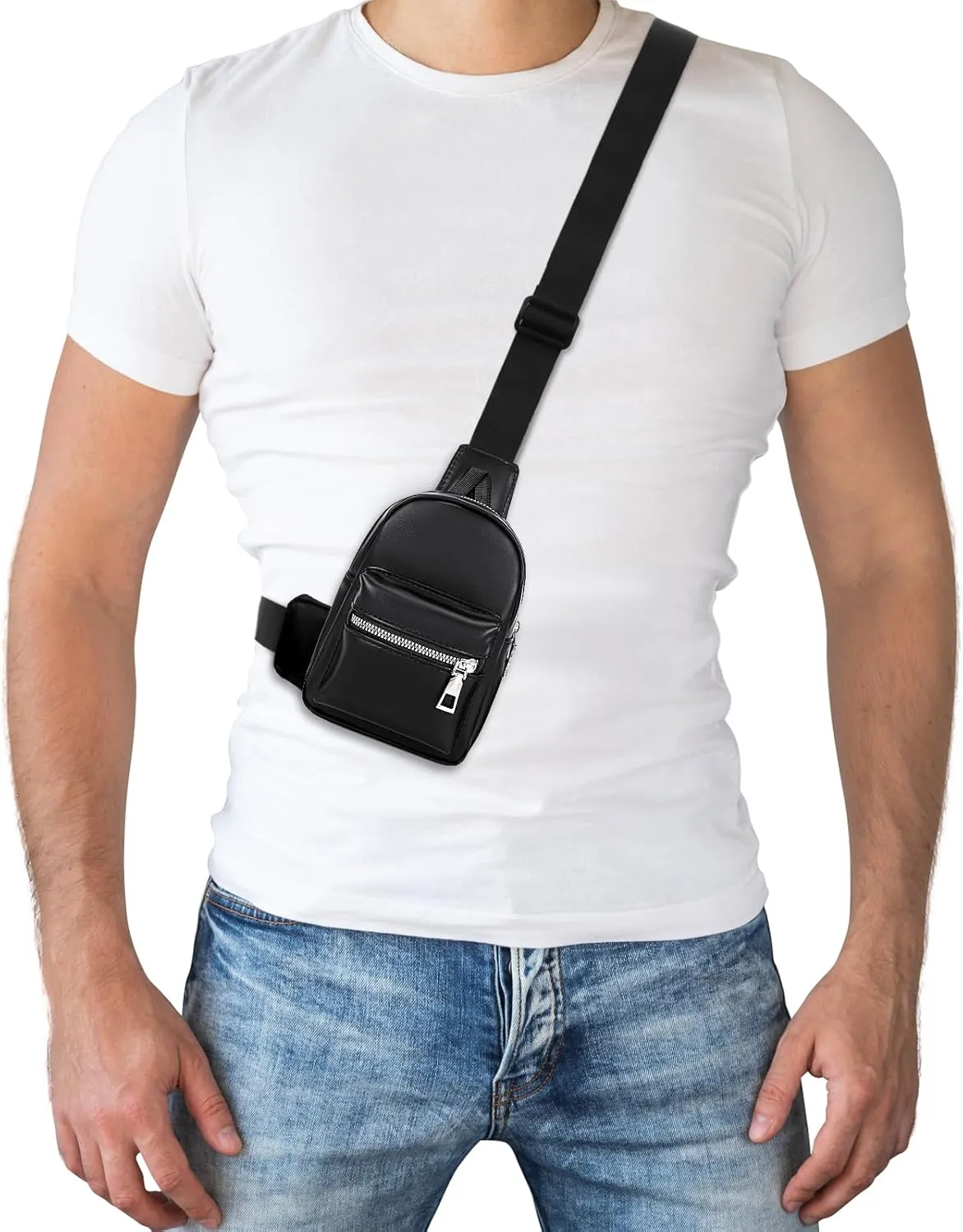 Peicees Mini Leather Sling Bag for Men Women Travel Daily Crossbody Bag Phone Holder