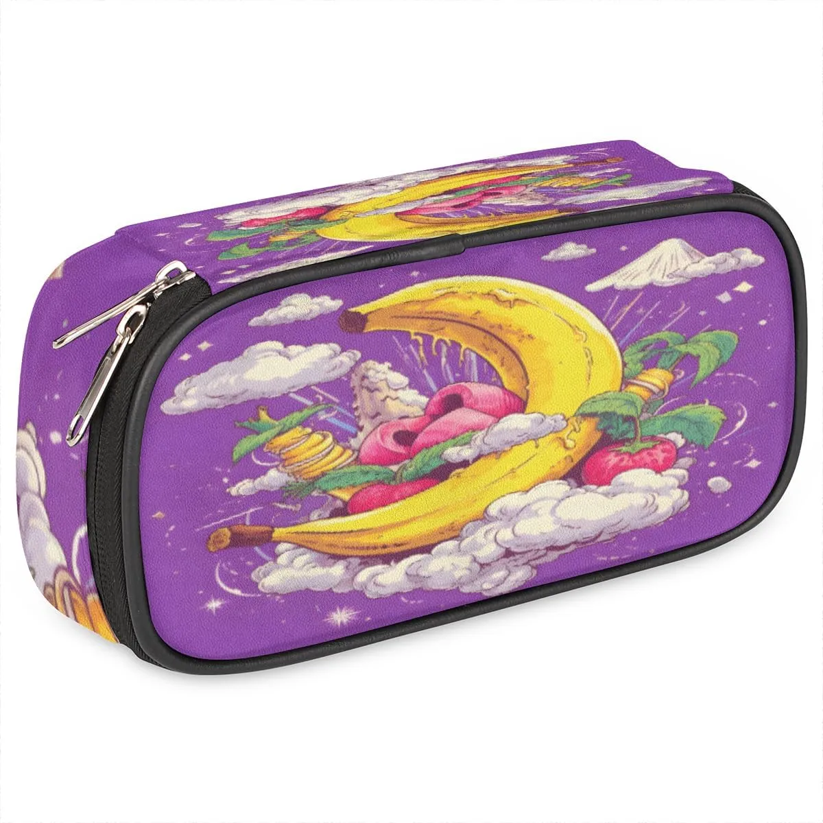 Pencil Case for Girls Boys Banana Moon Pencil Pouch Kids Teen Pencil Bags with Zipper PU Leather Pencil Organizer School Pencil Box Marker Case Organizer