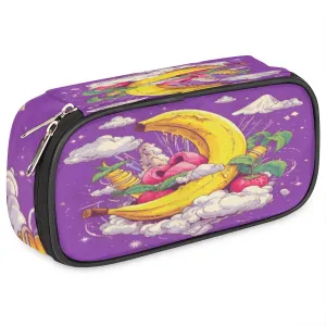 Pencil Case for Girls Boys Banana Moon Pencil Pouch Kids Teen Pencil Bags with Zipper PU Leather Pencil Organizer School Pencil Box Marker Case Organizer