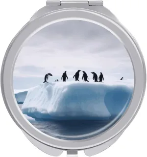 Penguins on The Iceberg Portable Makeup Mirror, Sided Travel Hand Mirror Mini Folding Mirror for Precise Makeup Women Daily Use