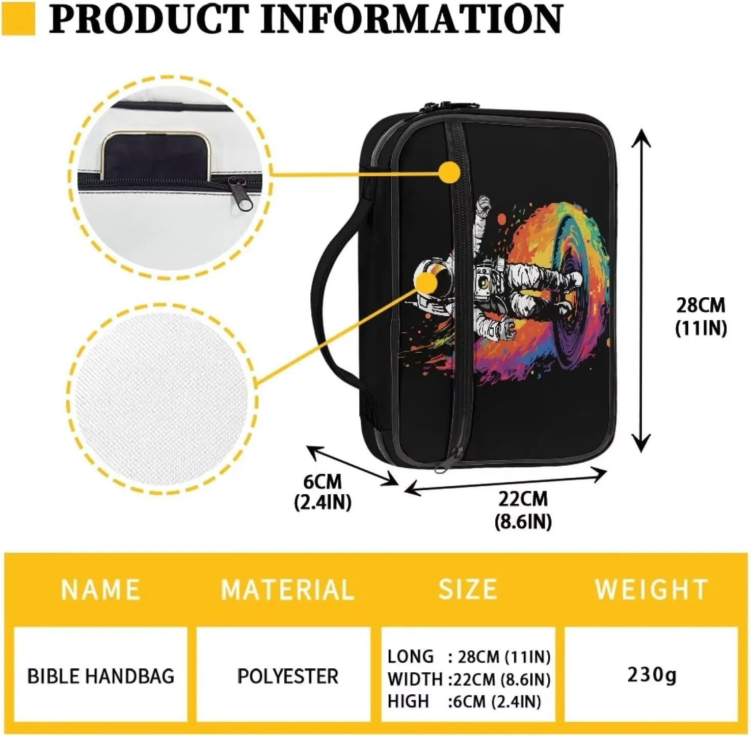 Personalized Bible Case for Women Men Bible Tote Bag Handbag Cute Astronaut Pattern Bible Cover for Girls Boys Bible Cover Case for Ladies Bible Bag Scripture Bag Gift for Women Girls Lady