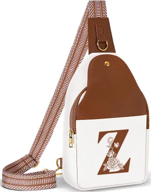 Personalized Crossbody Bag for Women Leather Sling Bags with Initial Letter Chest Bag for Travel, Gift for Mom Wife