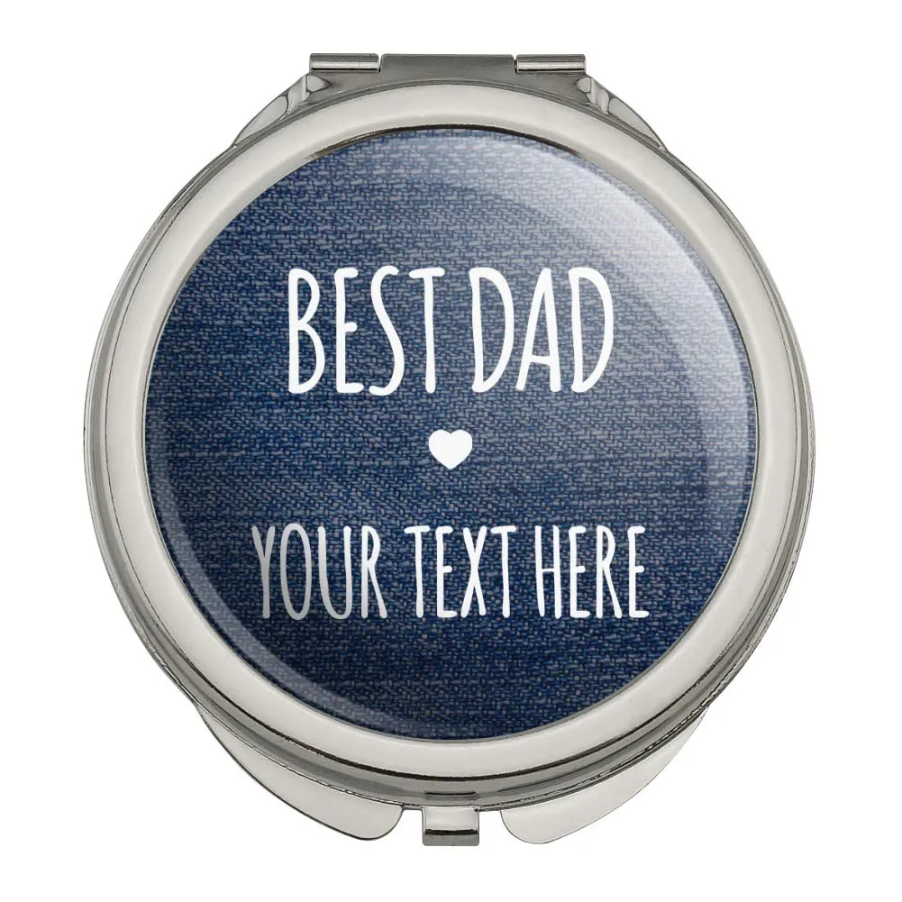 Personalized Custom 1 Line Best Dad Father Denim Texture Compact Travel Purse Handbag Makeup Mirror