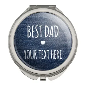 Personalized Custom 1 Line Best Dad Father Denim Texture Compact Travel Purse Handbag Makeup Mirror