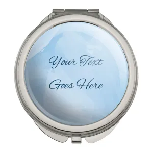Personalized Custom Blue Watercolor Background 2 Lines of Text Compact Travel Purse Handbag Makeup Mirror