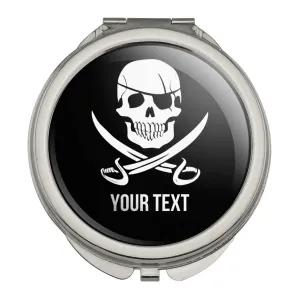 Personalized Custom Skull and Crossbones 1 Line Compact Travel Purse Handbag Makeup Mirror