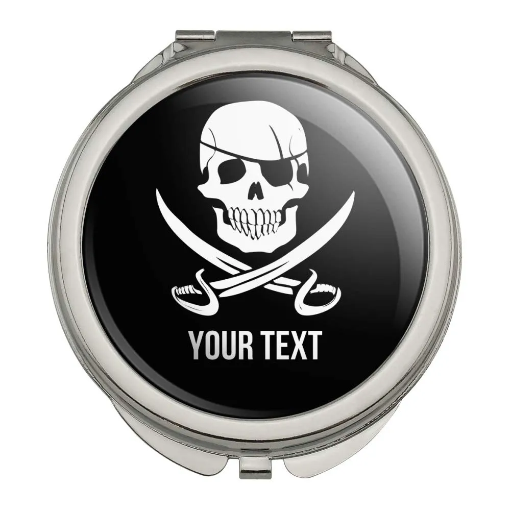 Personalized Custom Skull and Crossbones 1 Line Compact Travel Purse Handbag Makeup Mirror
