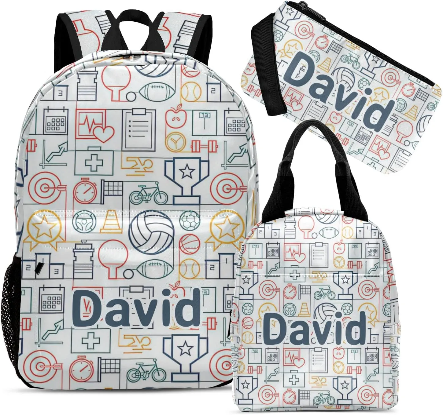Personalized Motion Maze Game Champions Cup Student Backpacks Set with Name Large Unique 1Lunch Handbag  1Pencil Case  1Schoolbag