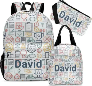 Personalized Motion Maze Game Champions Cup Student Backpacks Set with Name Large Unique 1Lunch Handbag  1Pencil Case  1Schoolbag