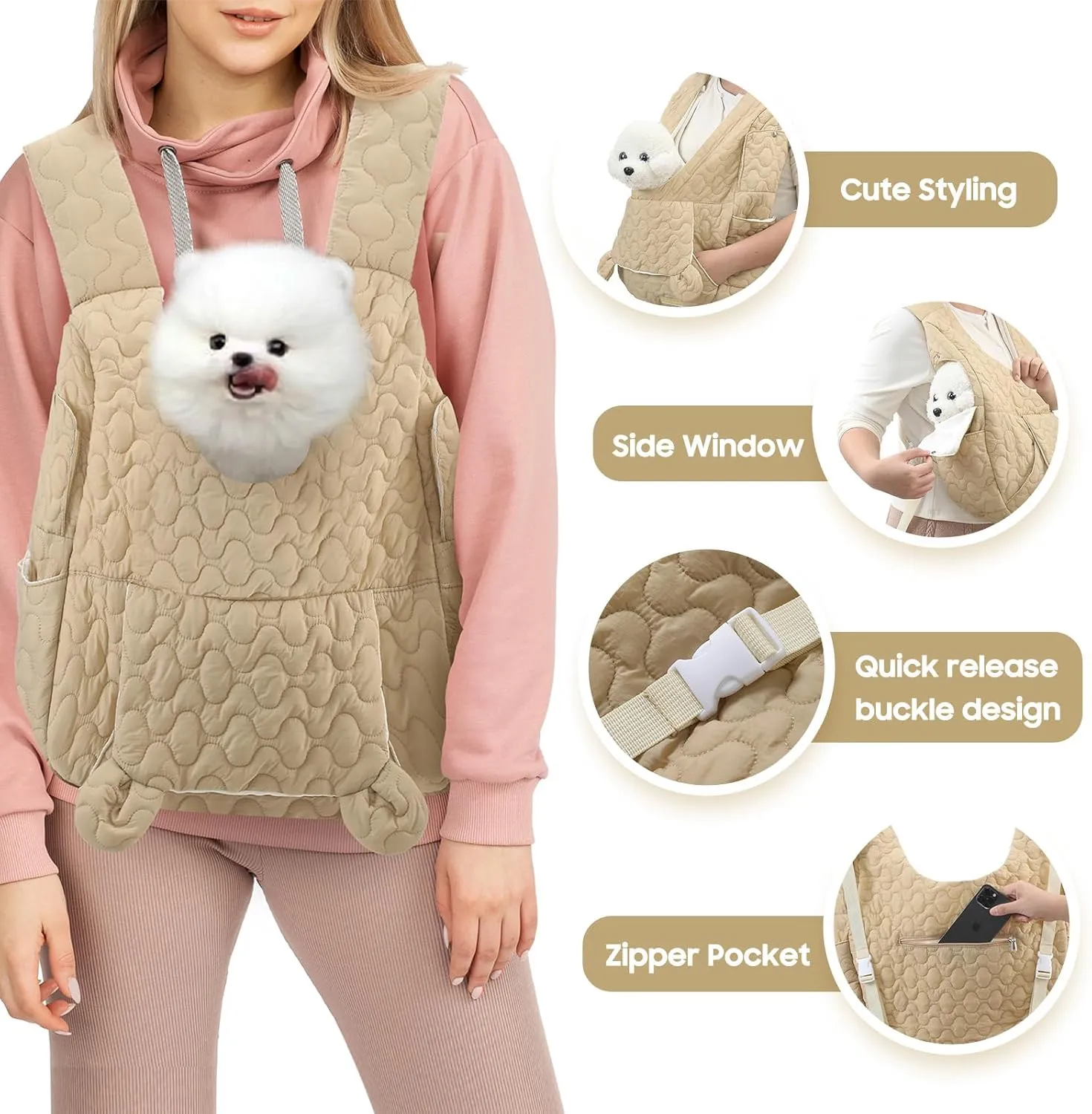 Pet Carrier Backpack, Adjustable Pet Front Cat Dog Carrier Backpack Travel Bag for Small Medium Dogs Cats and Rabbits, Safety Strap with Removable Bottom Plate for Camping Hiking Traveling