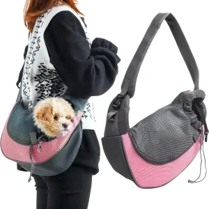 Pet Dog Sling Carrier Puppy Pet Slings Bag for Small Dogs Cats Satchel Carriers Breathable Mesh Hand Free with Adjustable Strap Doggie Crossbody for Outdoor Travel (Pink, Small <5 lbs)