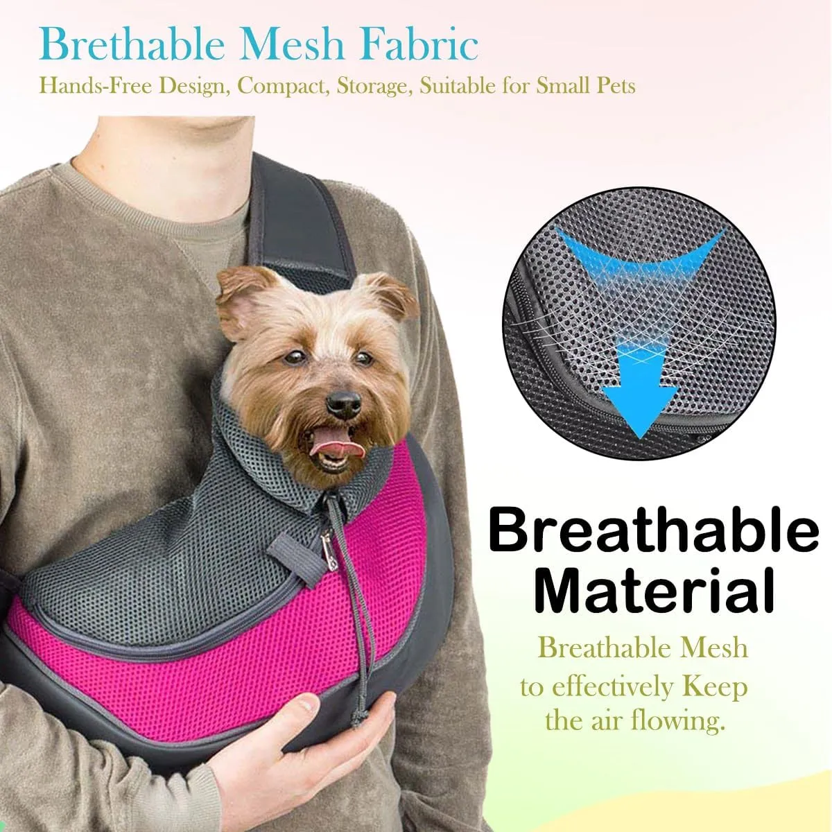 Pet Dog Sling Carrier Puppy Pet Slings Bag for Small Dogs Cats Satchel Carriers Breathable Mesh Hand Free with Adjustable Strap Doggie Crossbody for Outdoor Travel (Yellow, Small <5 lbs)