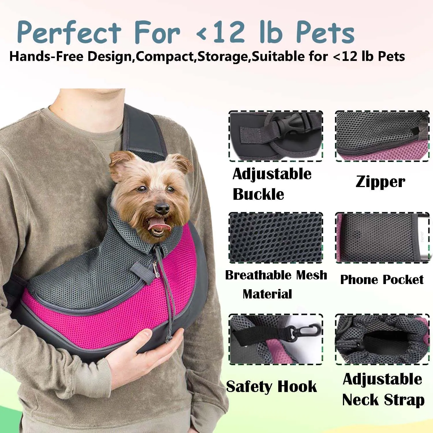 Pet Dog Sling Carrier Puppy Pet Slings Bag for Small Dogs Cats Satchel Carriers Breathable Mesh Hand Free with Adjustable Strap Doggie Crossbody for Outdoor Travel (Yellow, Small <5 lbs)