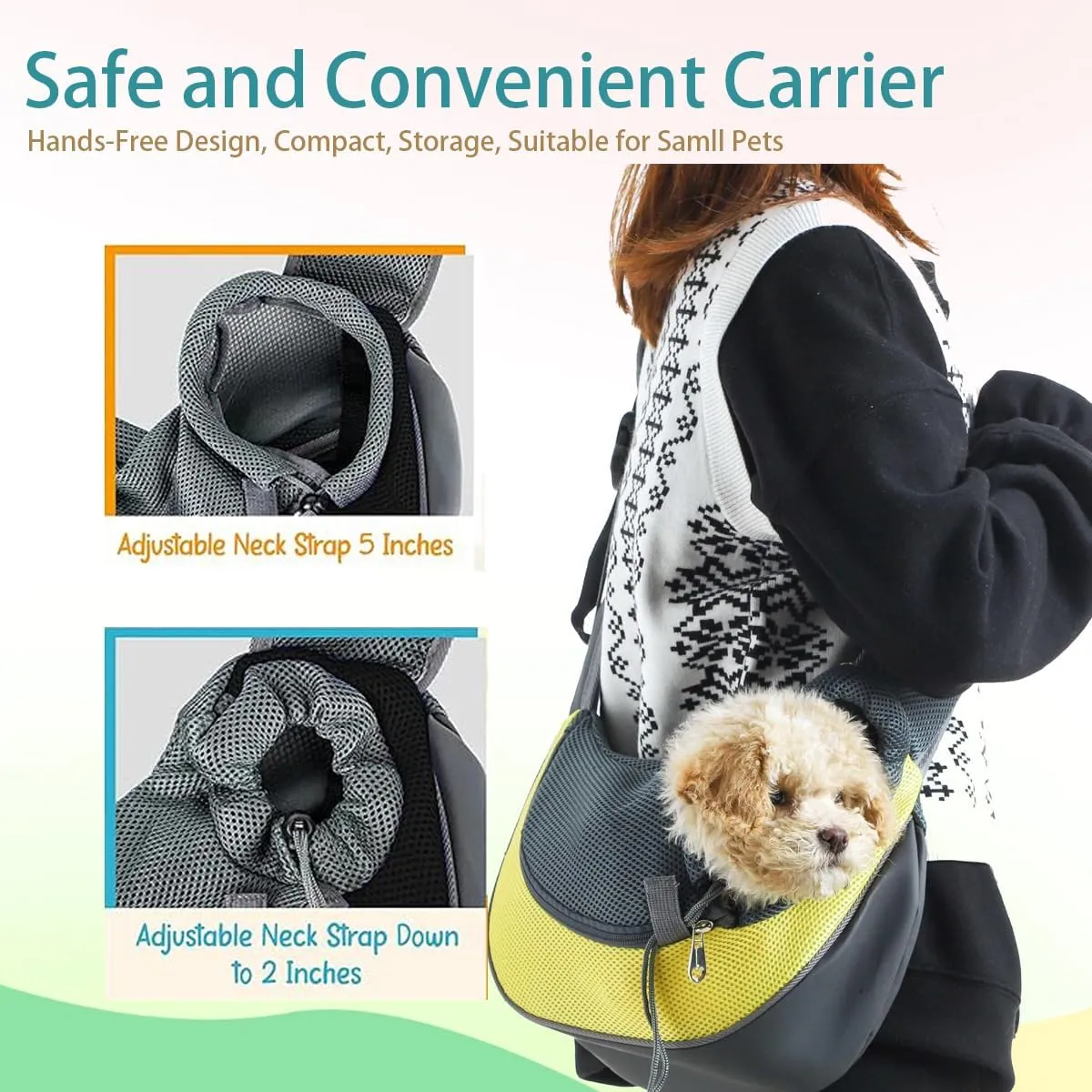 Pet Dog Sling Carrier Puppy Pet Slings Bag for Small Dogs Cats Satchel Carriers Breathable Mesh Hand Free with Adjustable Strap Doggie Crossbody for Outdoor Travel (Yellow, Small <5 lbs)
