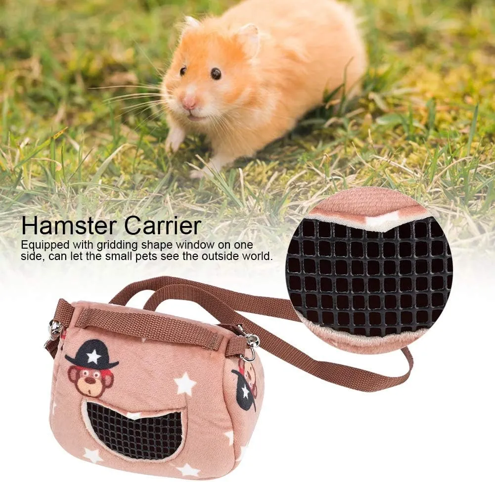 Pet Hamster Carrier, Coffee Flannelette Plush Hamster Squirrel Travel Bags Portable Breathable Small Animal Carrier Outgoing Sleeping Bag for Squirrel Hedgehog Guinea Pig(S)