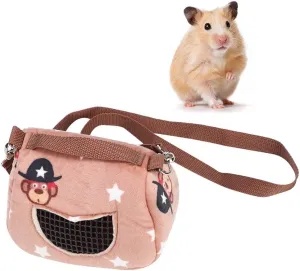 Pet Hamster Carrier, Coffee Flannelette Plush Hamster Squirrel Travel Bags Portable Breathable Small Animal Carrier Outgoing Sleeping Bag for Squirrel Hedgehog Guinea Pig(S)
