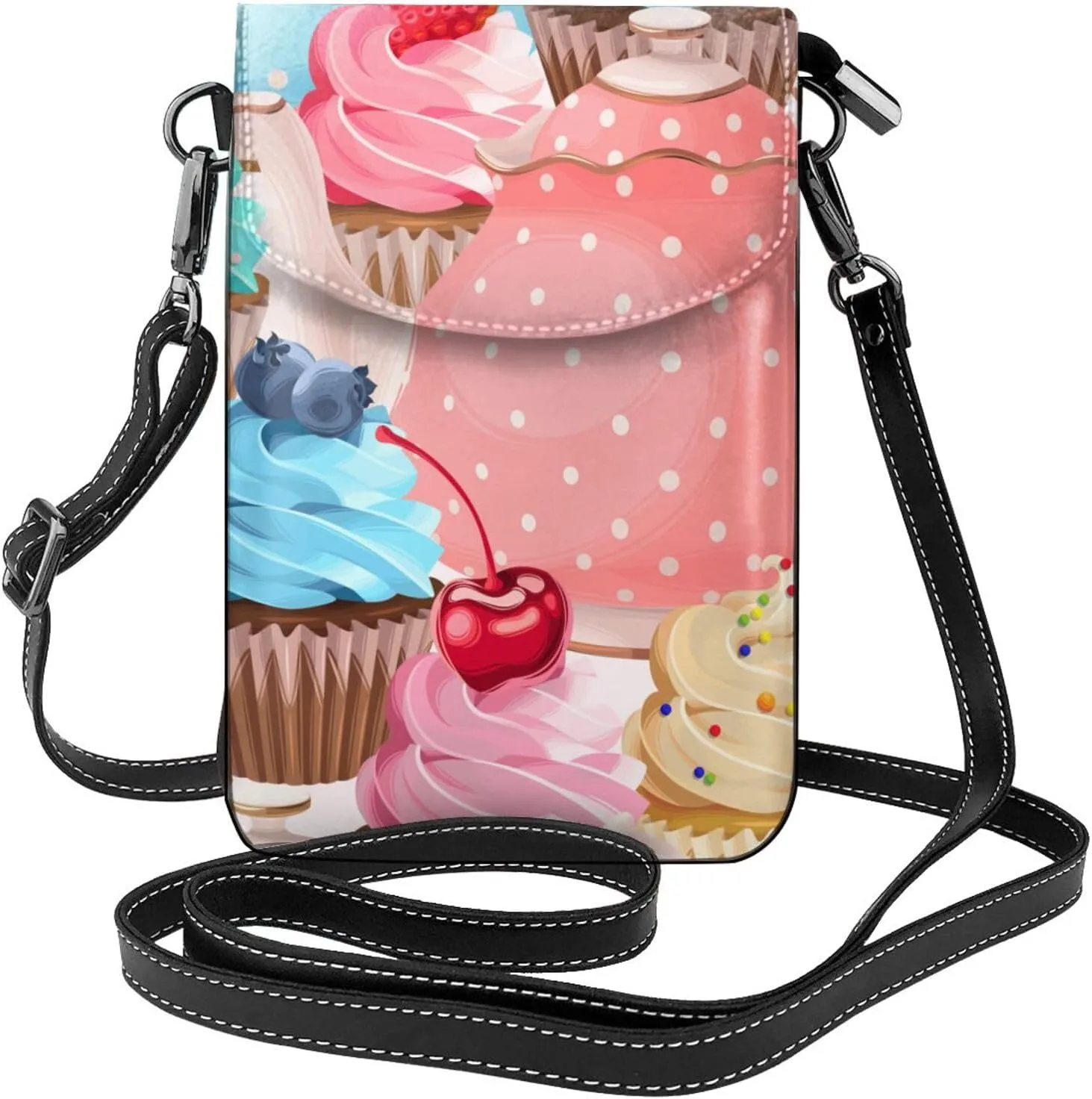 Peynir Teacups Cupcake Women Cell Phone Purse Leather Crossbody Bags Lightweight Shoulder Bag
