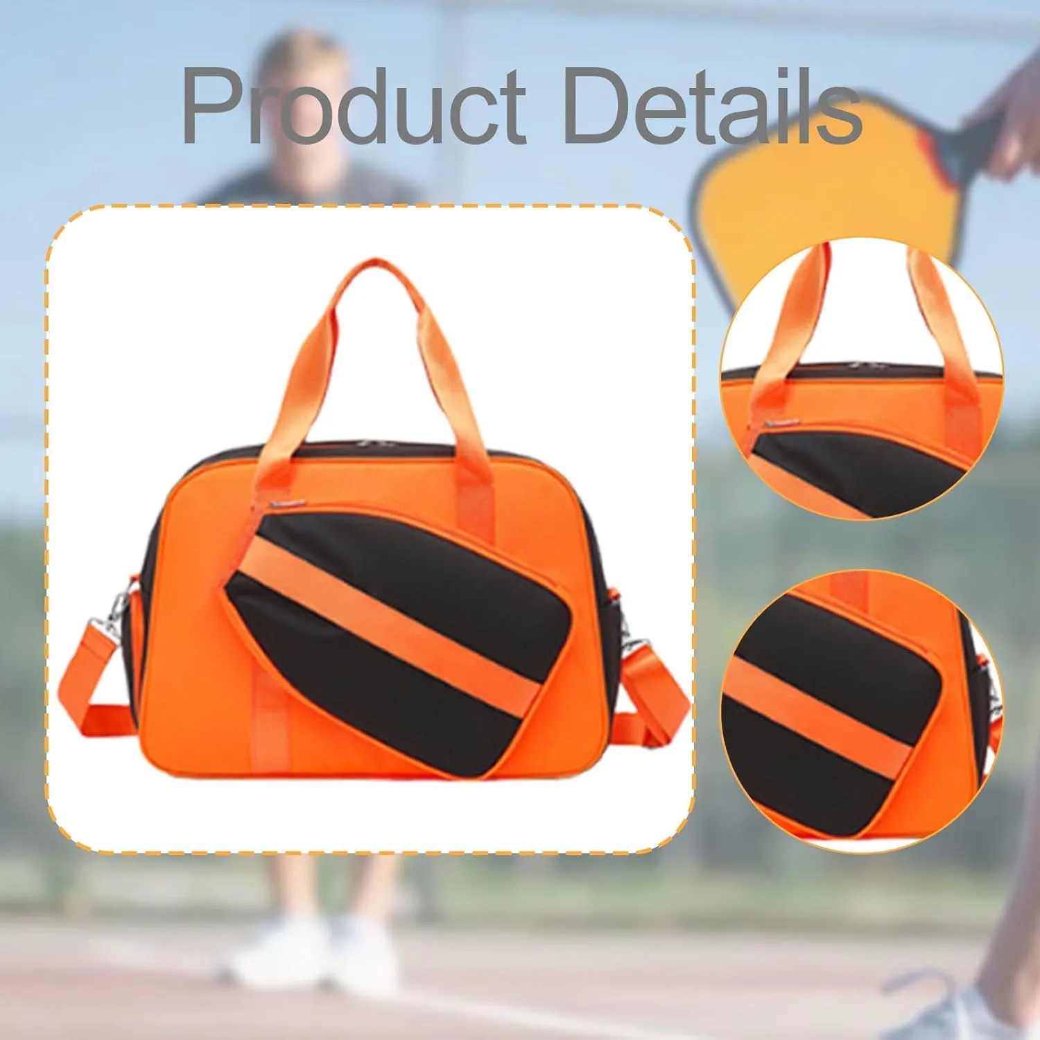 Pickleball Bag Tennis Bag Large Capacity for Men Women Adjustable Shoulder Strap Multipurpose Gym Lightweight Waterproof