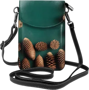 Pine Cone Border Women'S Crossbody Bag, Zipper Phone Wallet, ^Cute Purse, Shoulder Bag, Detachable Shoulder Strap