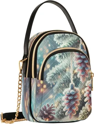 Pine Cones Christmas Crossbody Bags for Women Hand Bag Small Sling Shoulder Travel Bags Mini Purse with Zip