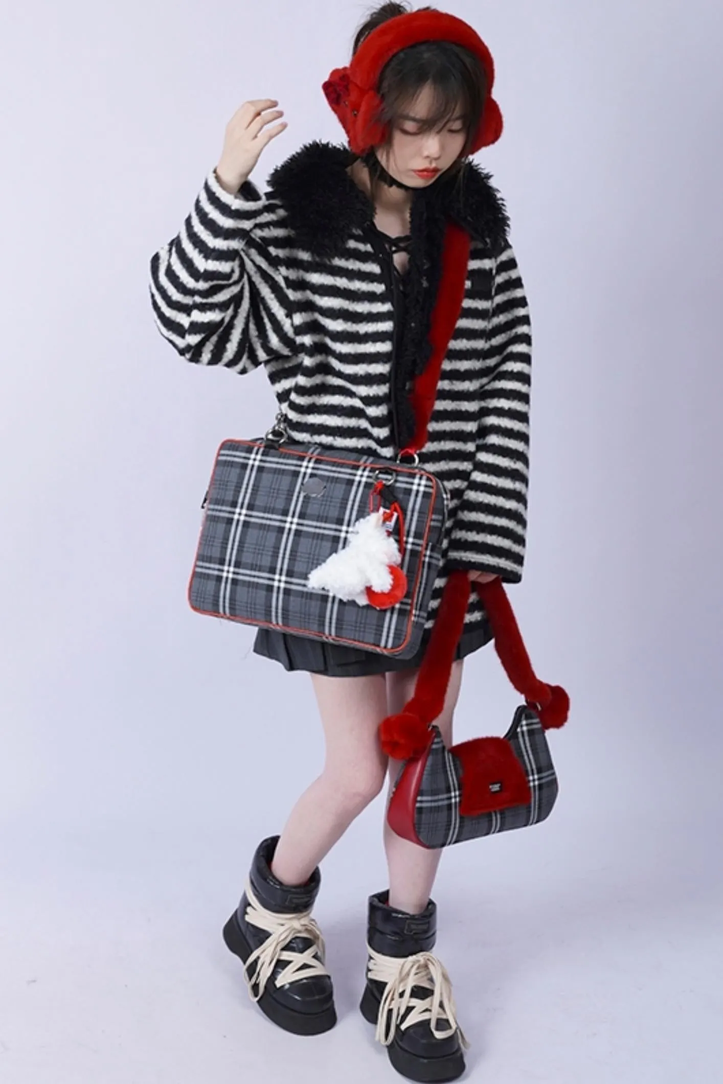 Pink Plaid Crossbody Tote Bag