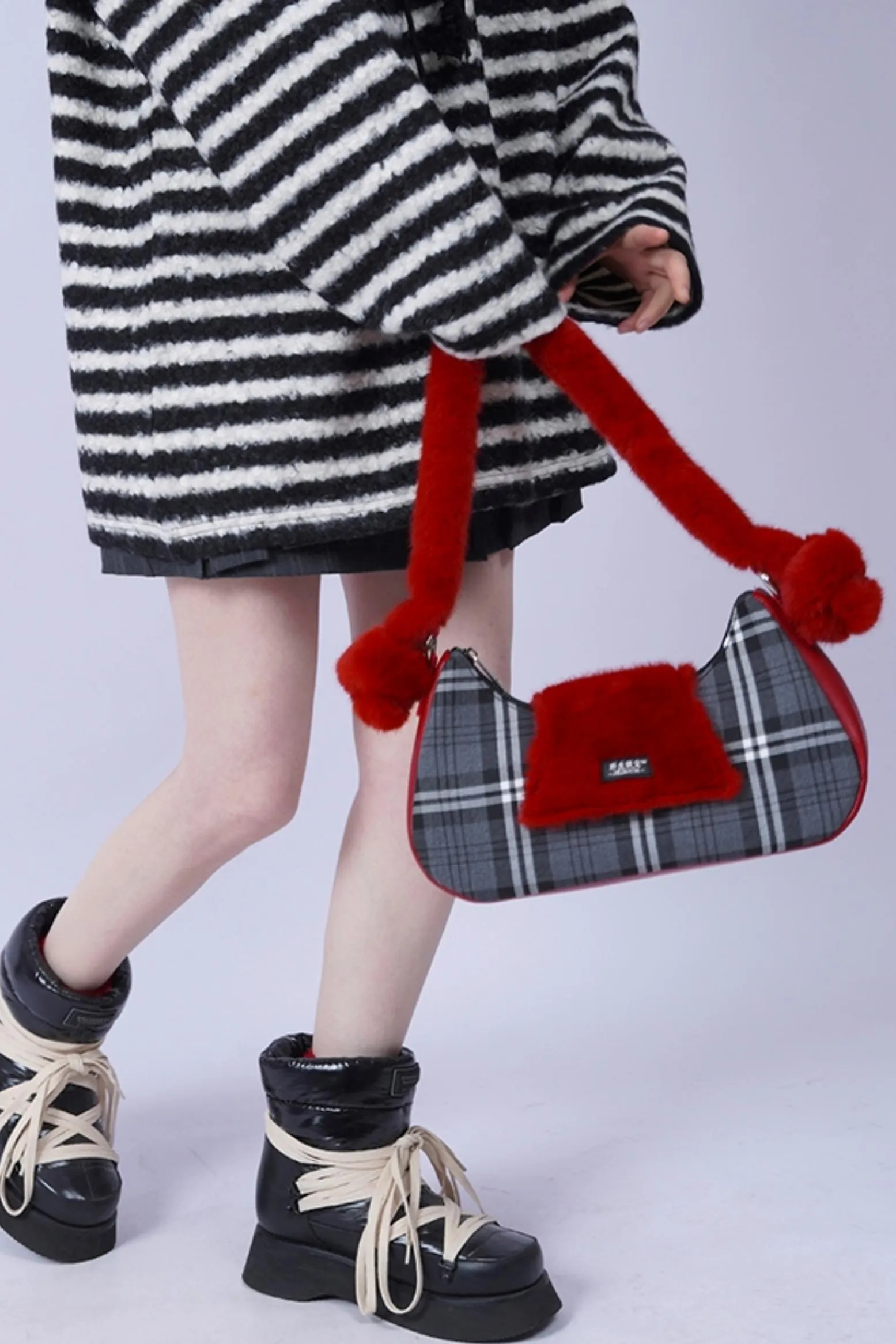 Pink Plaid Crossbody Tote Bag