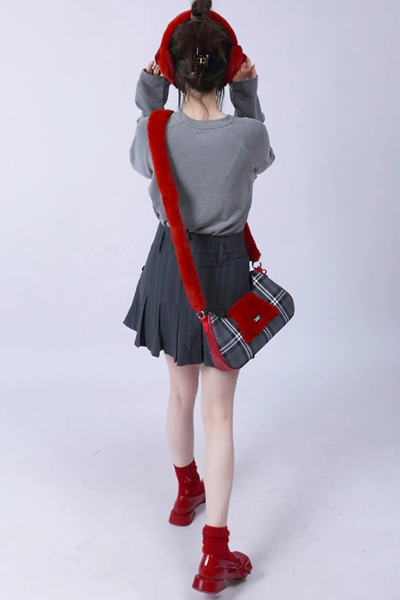 Pink Plaid Crossbody Tote Bag