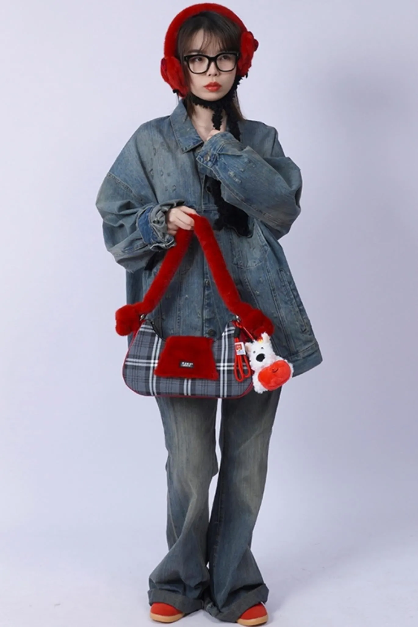 Pink Plaid Crossbody Tote Bag
