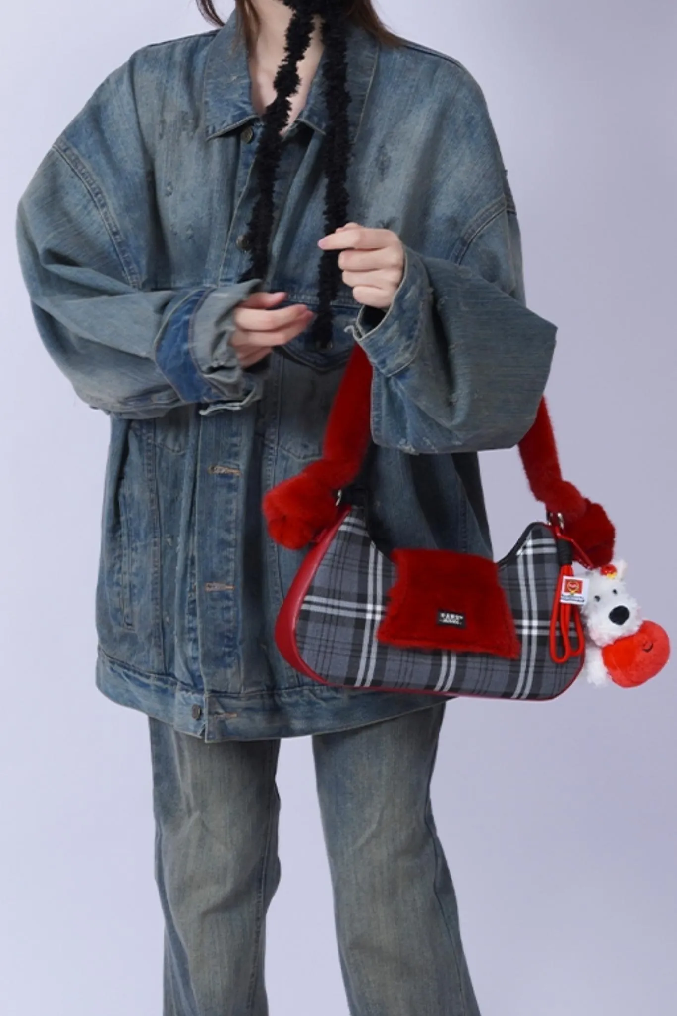Pink Plaid Crossbody Tote Bag