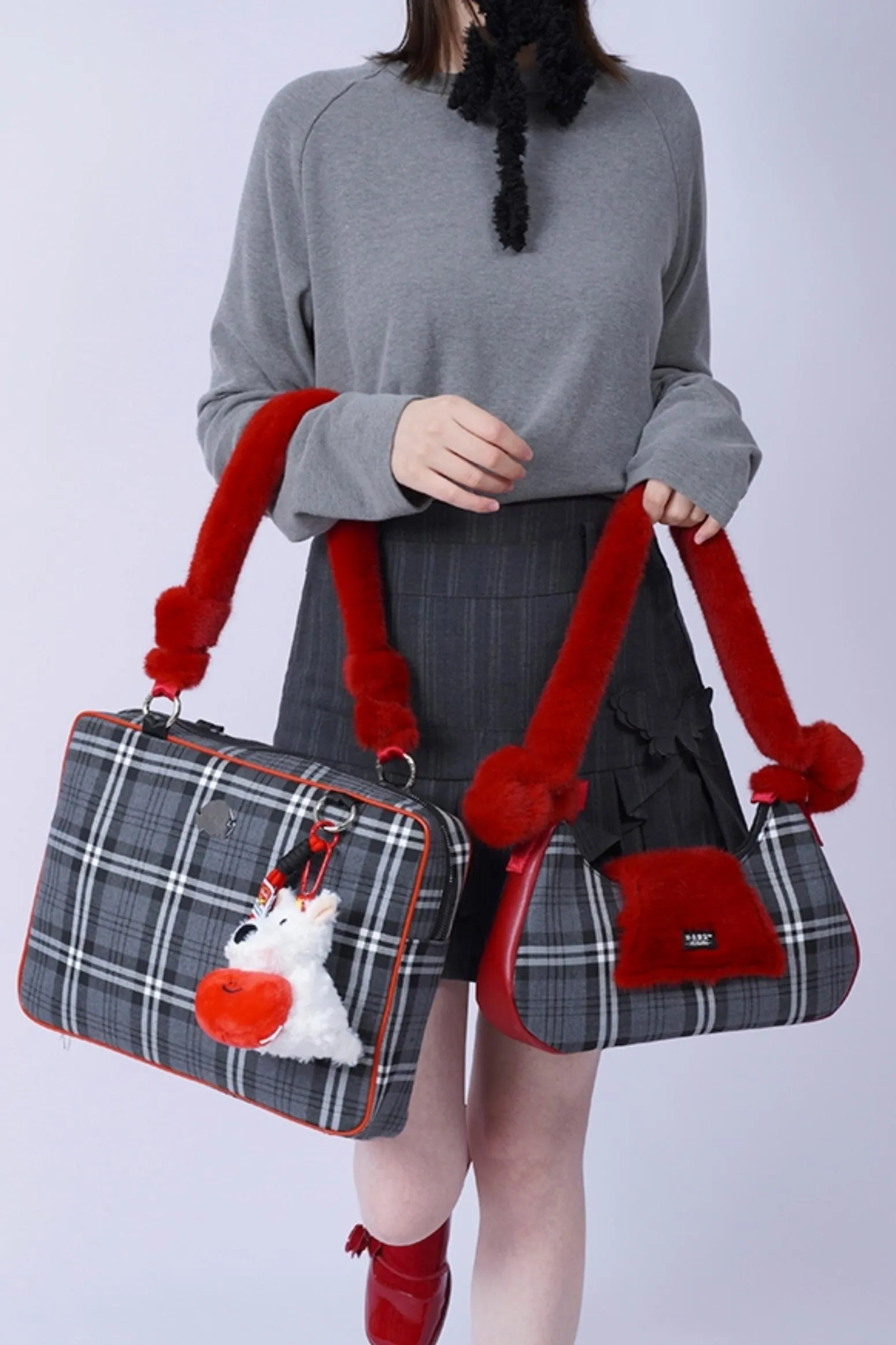 Pink Plaid Crossbody Tote Bag