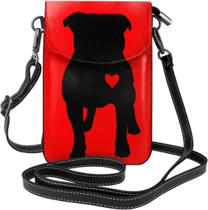 Pitbull Hear Women'S Leather Flip Phone Bag, Small Crossbody Bag Card Holder Wallet Phone Case
