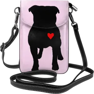 Pitbull Hear Women'S Leather Flip Phone Bag, Small Crossbody Bag Card Holder Wallet Phone Case
