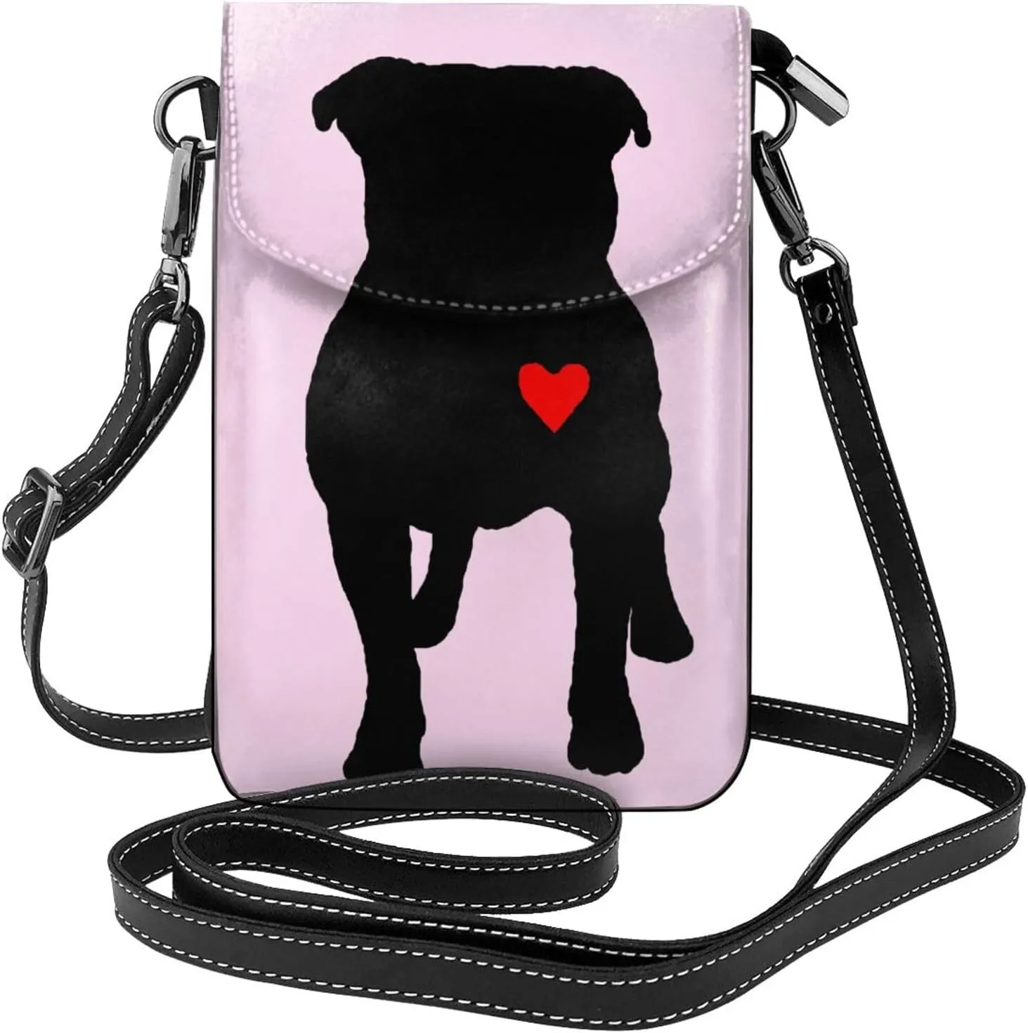 Pitbull Hear Women'S Leather Flip Phone Bag, Small Crossbody Bag Card Holder Wallet Phone Case