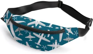 Plane Pattern Aircraft Airplane Jet Waterproof Fanny Pack Belt Bag Crossbody Waist Bags Travel Essentials for Sports Workout
