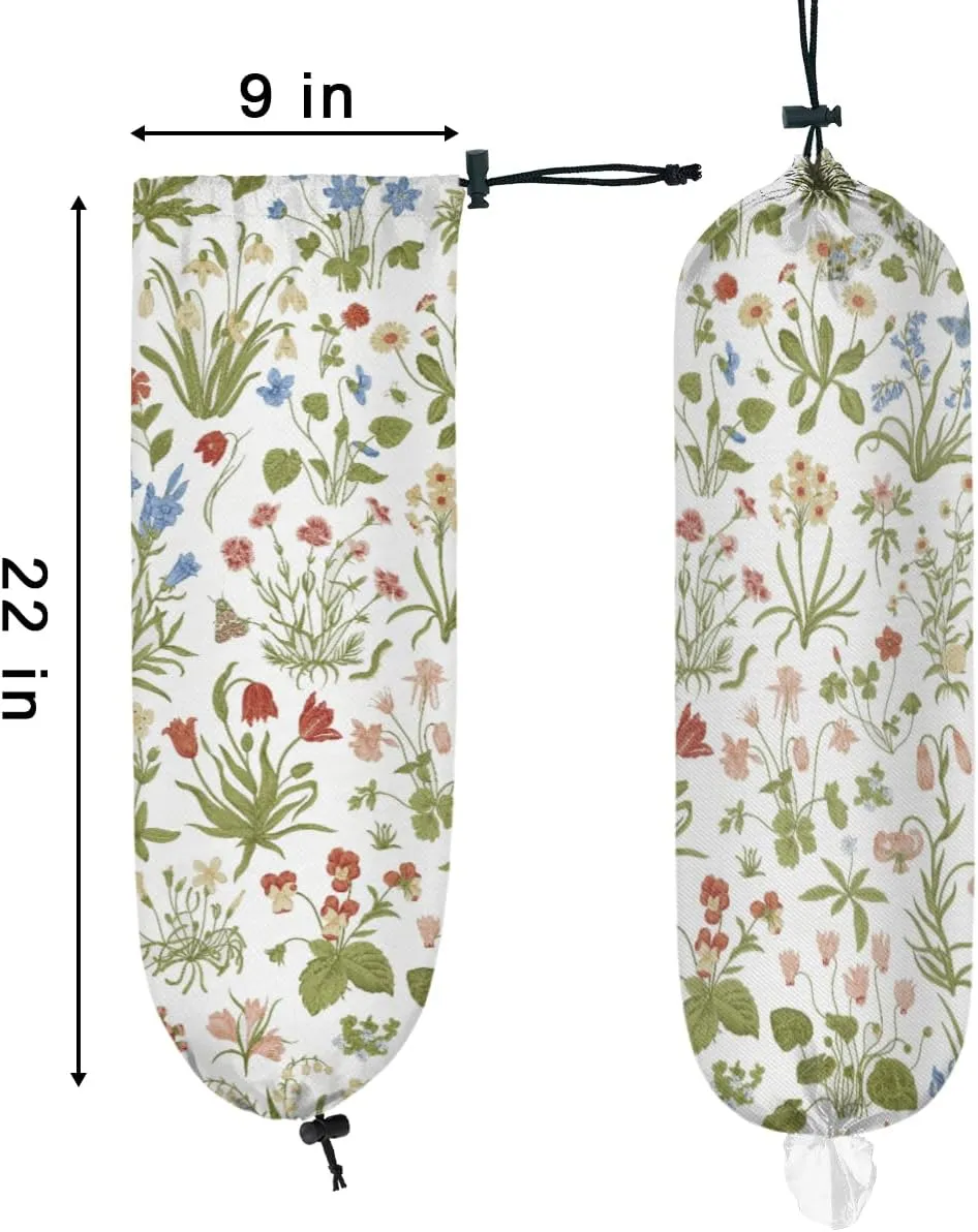 Plastic Bag Organizer - 2 Pack Wall Mount Grocery Bag Holder, Waterproof, Reusable, Seasonal Summer Butterfly