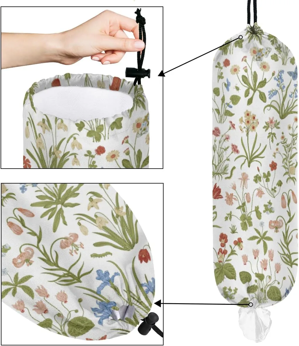 Plastic Bag Organizer - 2 Pack Wall Mount Grocery Bag Holder, Waterproof, Reusable, Seasonal Summer Butterfly