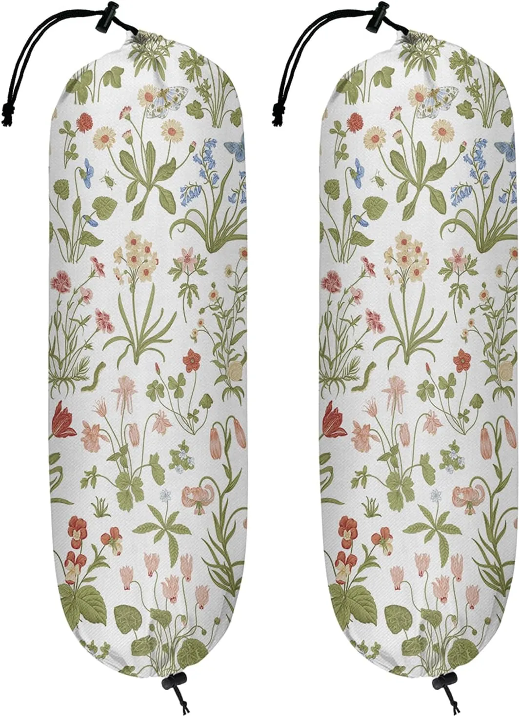 Plastic Bag Organizer - 2 Pack Wall Mount Grocery Bag Holder, Waterproof, Reusable, Seasonal Summer Butterfly