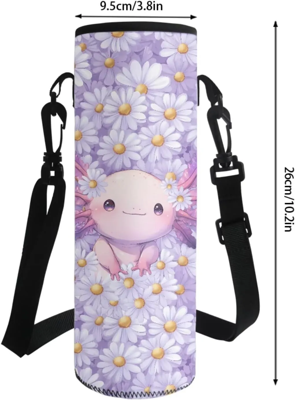 Poceacles 4 Pcs Backpack Set for Girls with Lunch Box Bag Pencil Case Water Bottle Carrier 4 Piece Schoolbag and Lunchbag Set for Students Teenagers Kids, Axolotl Daisy Violet