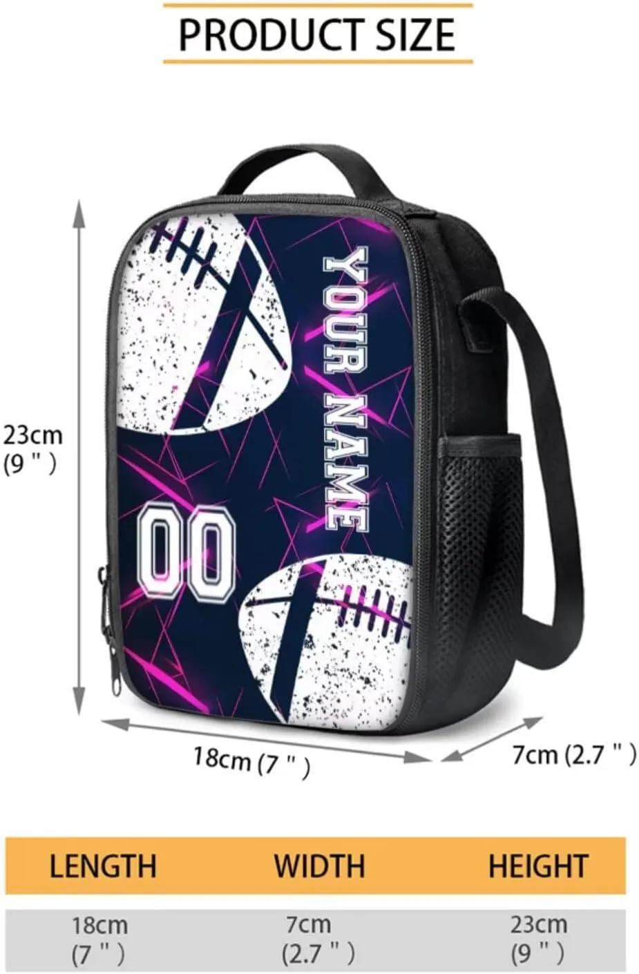Poceacles 4 Pcs School Bag Set for Kids Teenagers, Personalized Backpack and Lunch Bag Sets Pencil Case Bottle Holder Rucksack Customized Bookbag Set, Abstract Geometric Violet American Football