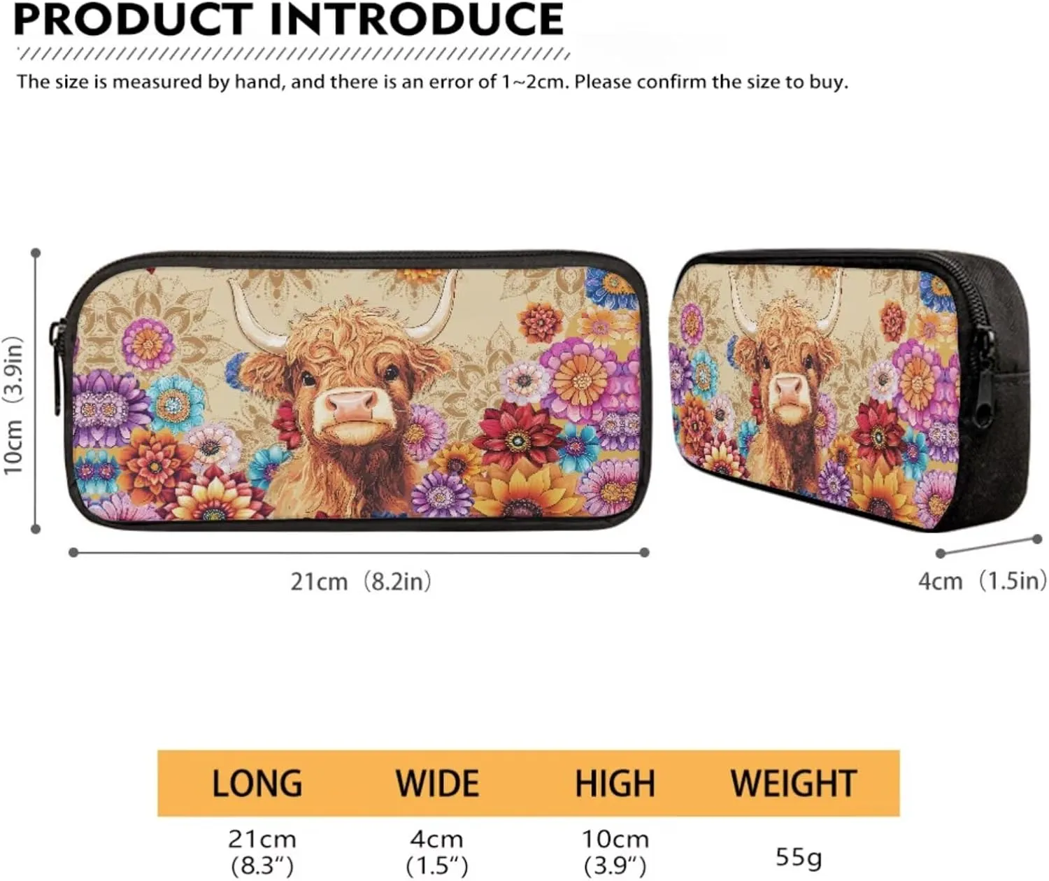 Poceacles School Backpack Set for Kids, 4-Piece Set with School Bag, Insulated Lunch Bag, Water Bottle Holder, Pencil Case, Stylish School Accessories Supplies, Bohemia Highland Cow Calf Flower