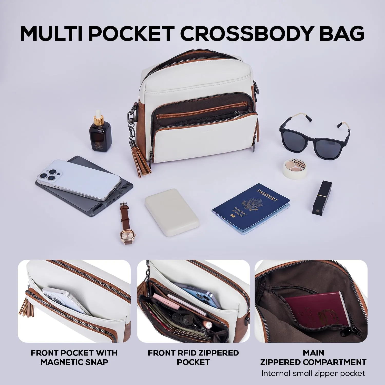 POIUGOYA Crossbody Purses for Women Trendy,Vegan Leather Medium Crossbody Bag,Women's Crossbody Travel Purse Built in Wallet