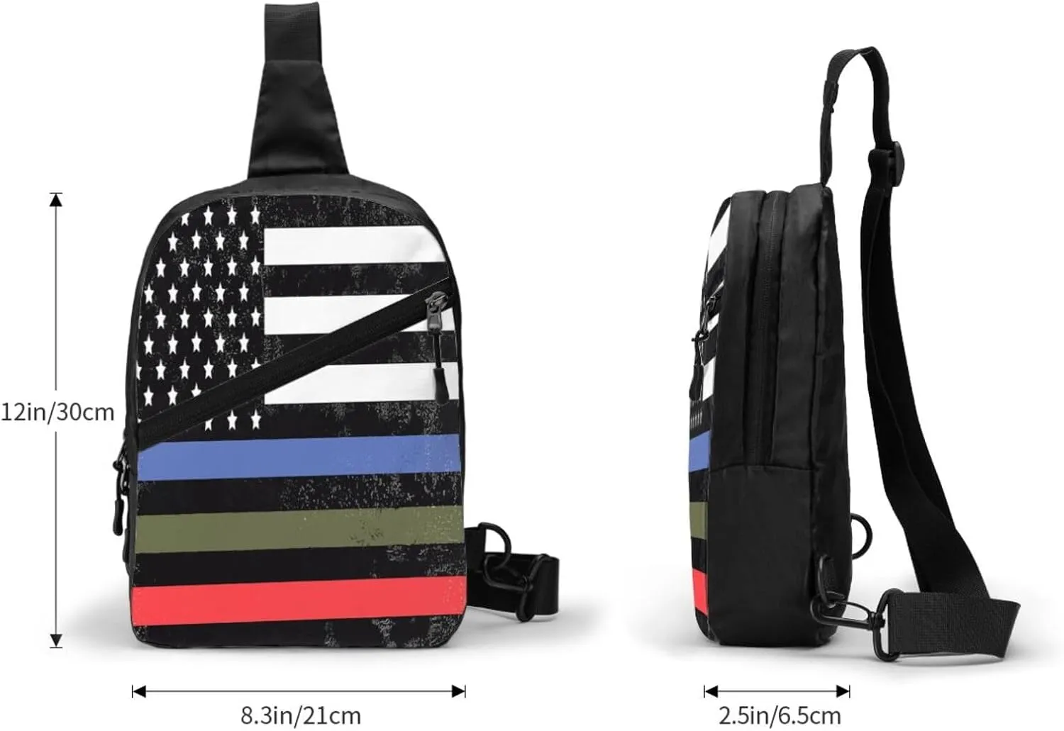 Police Military Fire American Flag Portable Sling Bags Packable Crossbody Bag Foldable Sport Daypack Reusable Shoulder Backpack Diagonally Chest Bag for Workout Travel