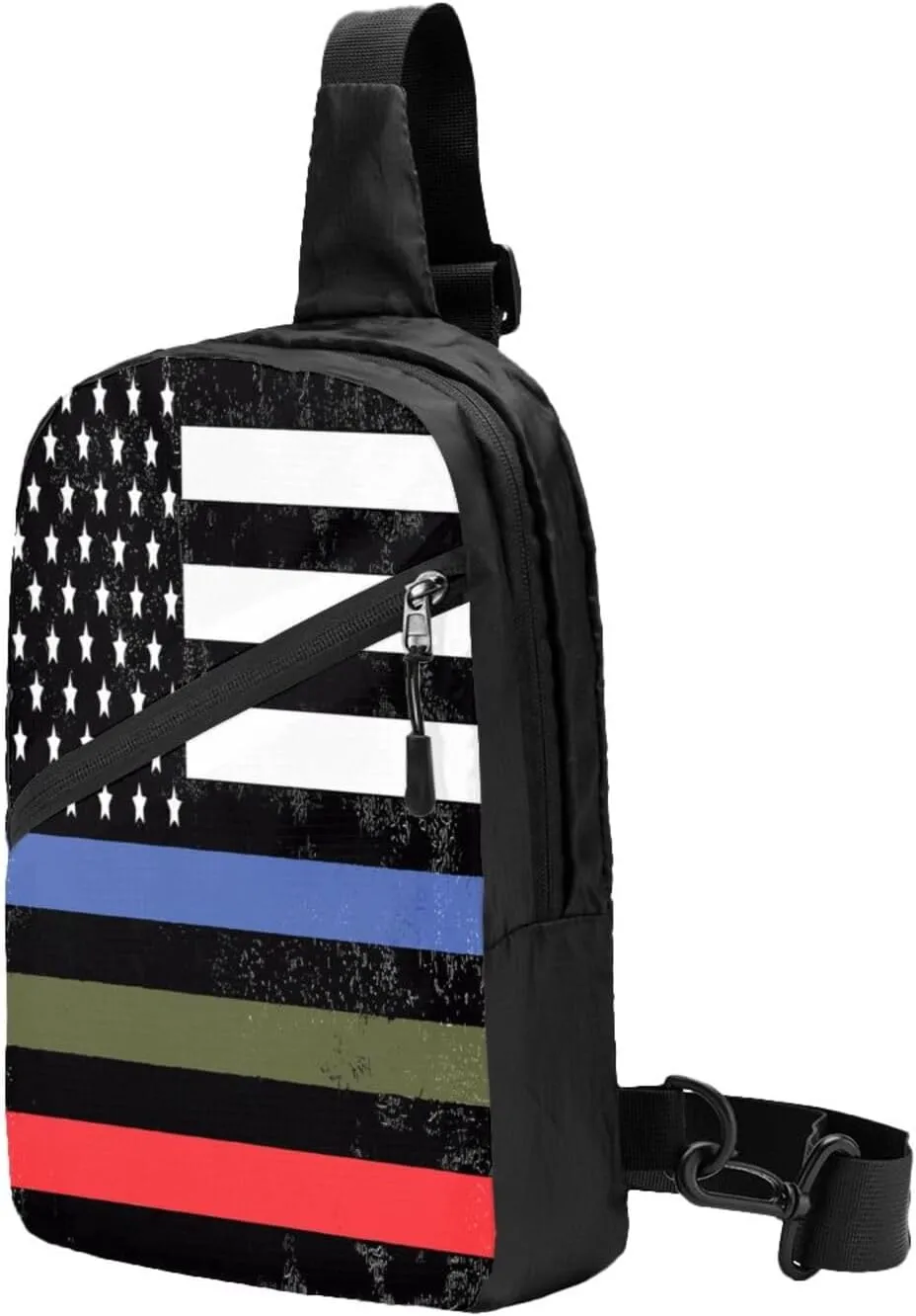 Police Military Fire American Flag Portable Sling Bags Packable Crossbody Bag Foldable Sport Daypack Reusable Shoulder Backpack Diagonally Chest Bag for Workout Travel