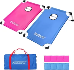 Portable Cornhole Set PVC Framed Corn Holes Outdoor Game Set with 2 Cornhole Boards, 8 Cornhole Bean Bags and Carrying Case, Camping Games Indoor Outdoor for Kids and Adults, Travel Camping Accessory