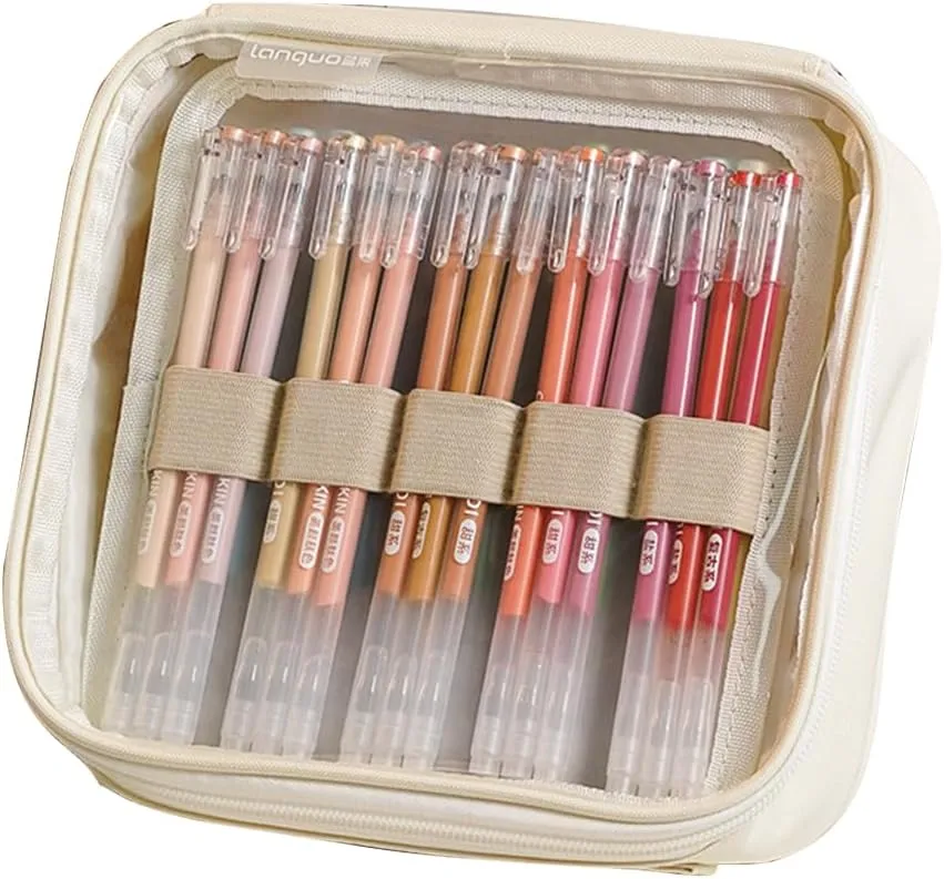 Portable Pencil Case, Hold 108 Pencils Gel Pens Case Organizer with 3 Detachable Layers, Waterproof Pen Pouch Bag for Travel, Office, Off White(Excluding Pen)