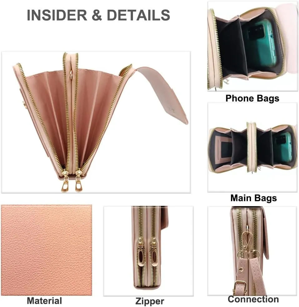 PORT&LOTUS Small Crossbody Handbags for Women Cell Phone Purse Wallet Ladies Women's Clutch PU Leather Shoulder Bags