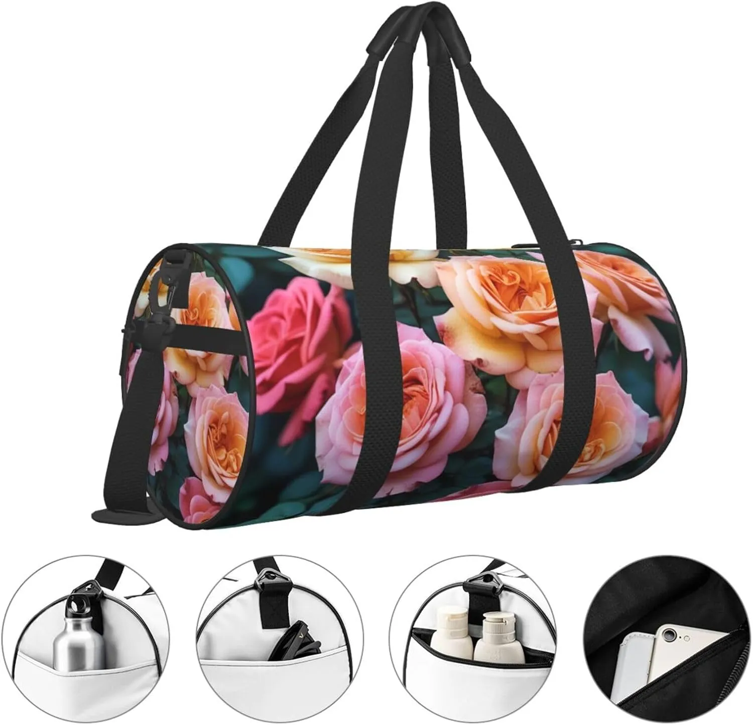 pretty roses Printed Travel Bag,Round Personal Item Storage bag,Foldie Duffel Bag for Traveling Vacation,Fitness,Sports