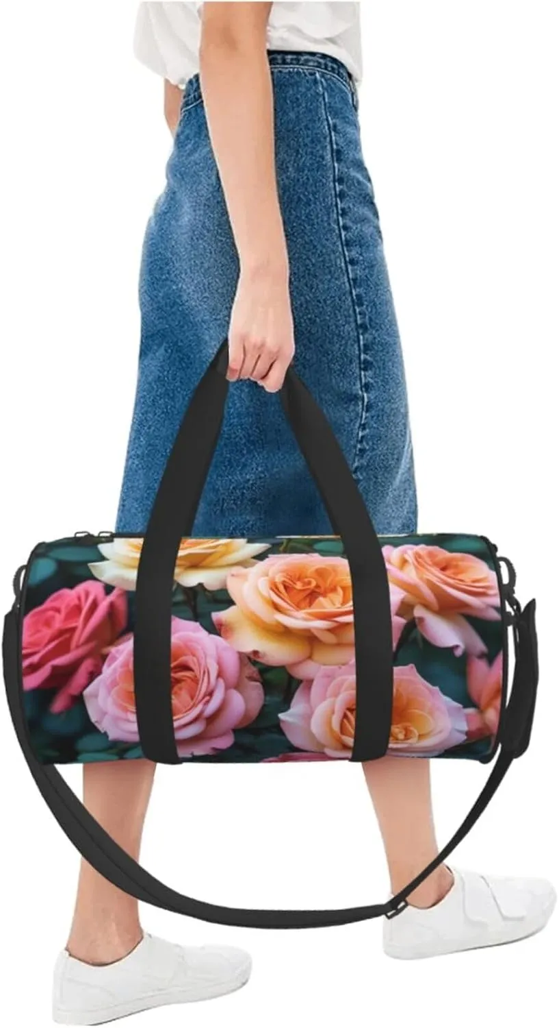 pretty roses Printed Travel Bag,Round Personal Item Storage bag,Foldie Duffel Bag for Traveling Vacation,Fitness,Sports