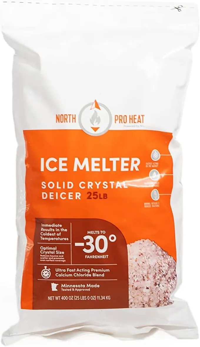 Pro Heat Plus Negative 30 Degree Melter Calcium Chloride Blend, 25 lb Resealable Ice Melt Bag   Spot Spreader, Fast Acting Deicer Ice Melt for Driveways, Sidewalks, Parking Lots