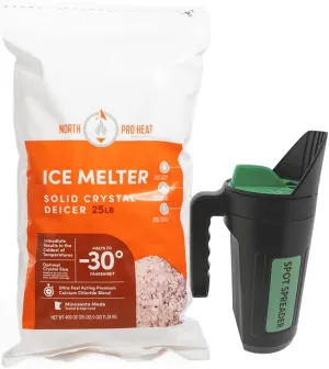 Pro Heat Plus Negative 30 Degree Melter Calcium Chloride Blend, 25 lb Resealable Ice Melt Bag   Spot Spreader, Fast Acting Deicer Ice Melt for Driveways, Sidewalks, Parking Lots
